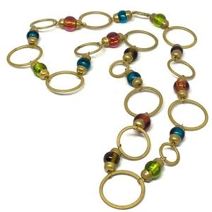Unique Brass & Glass Bead Necklace - Modernist